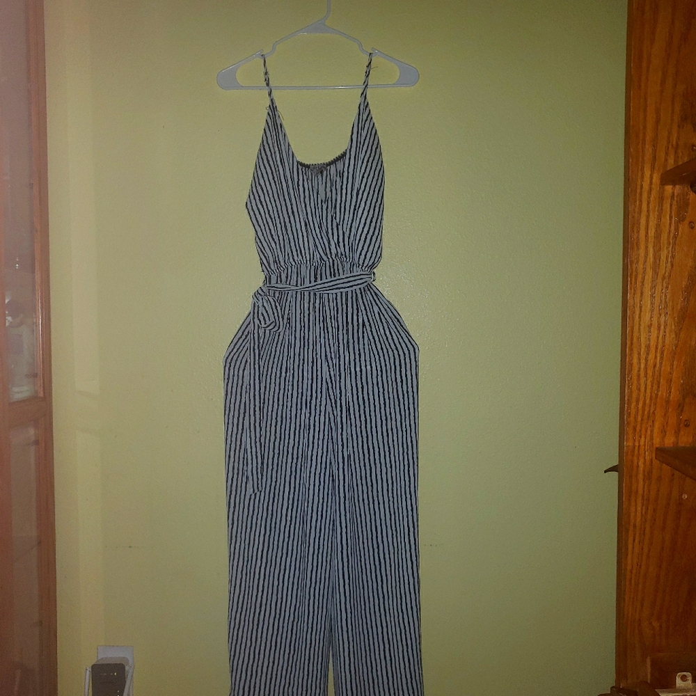 Blue and white pantsuit